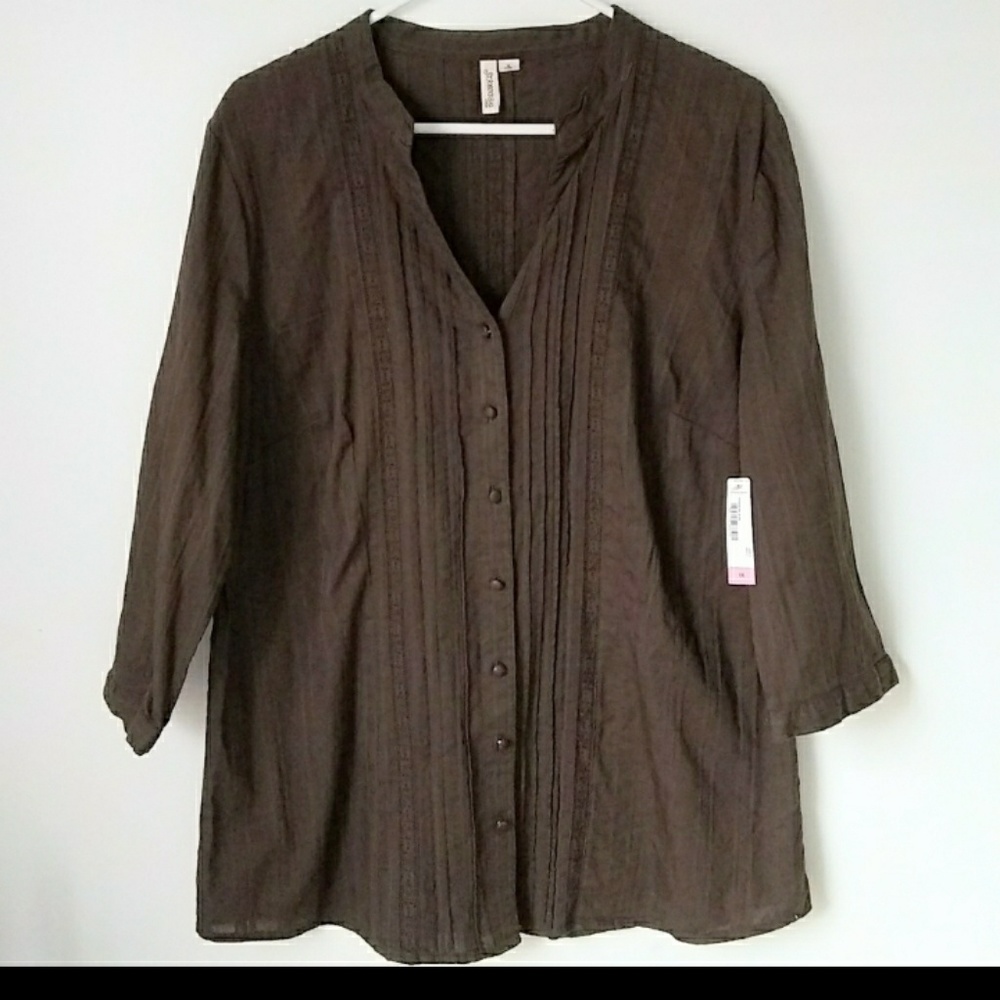 St. John's Bay Brown Button-Down Pintuck Tunic
